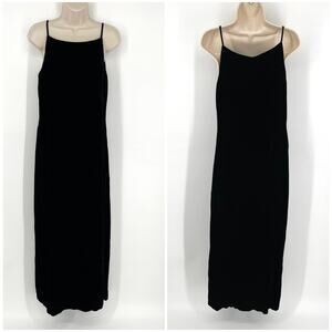 Max Studio Leon Max VINTAGE Velvet Maxi Dress Sz M Black Spaghetti Straps Lined